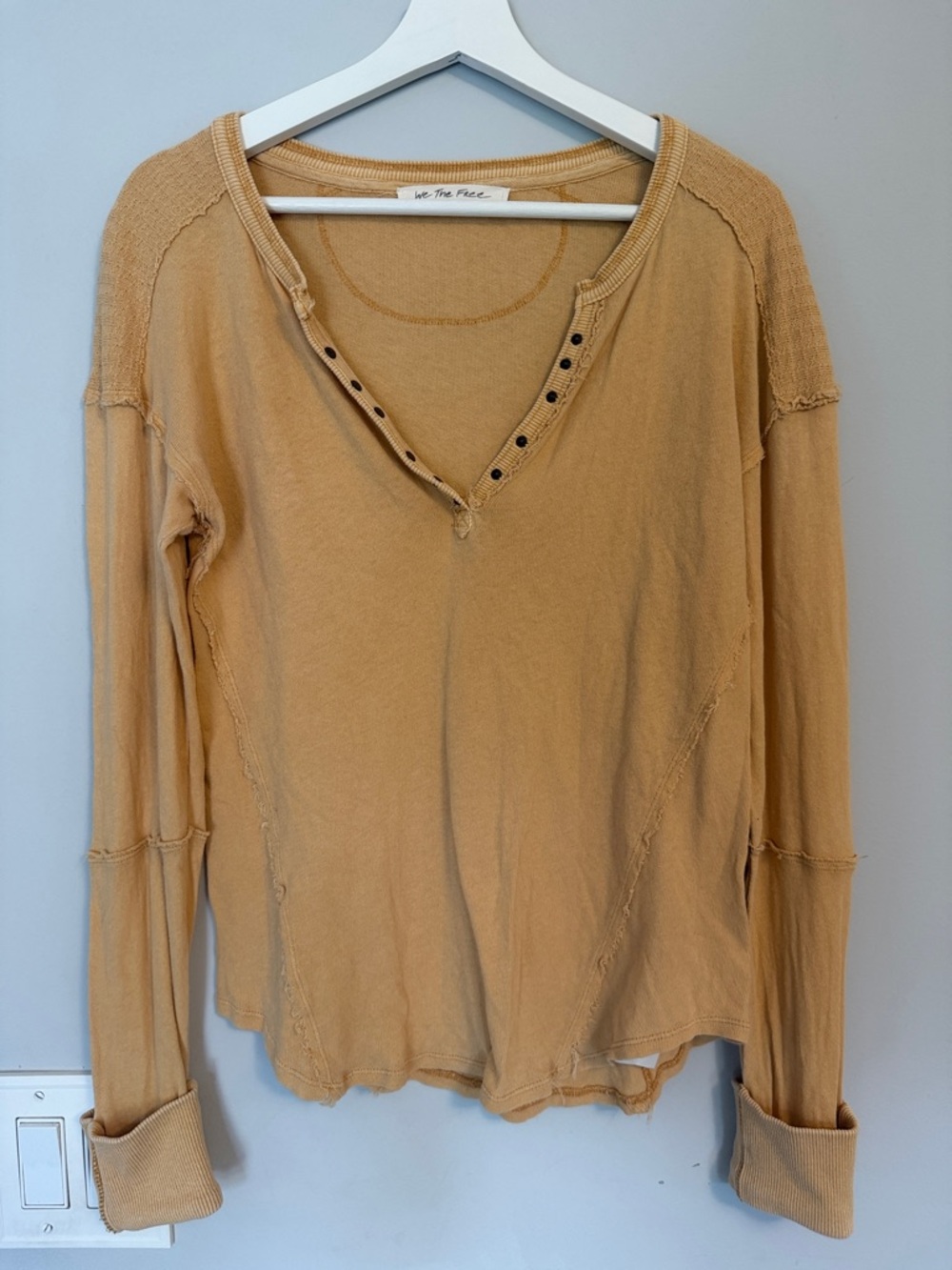 We The Free Raw-Edge Long Sleeve Henley in Camel